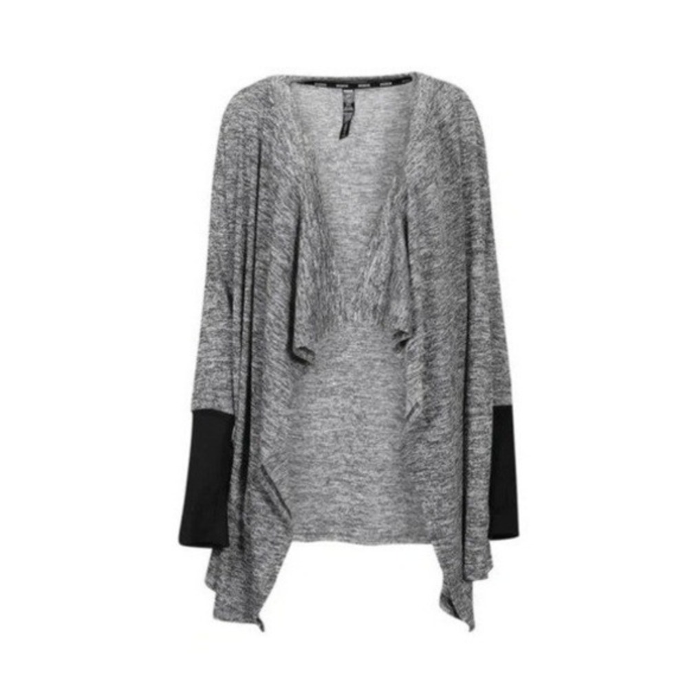 RBX‎ Hacci Fly Away Cardigan Sweater Space Dye Gray Black Long Sleeve Open Front